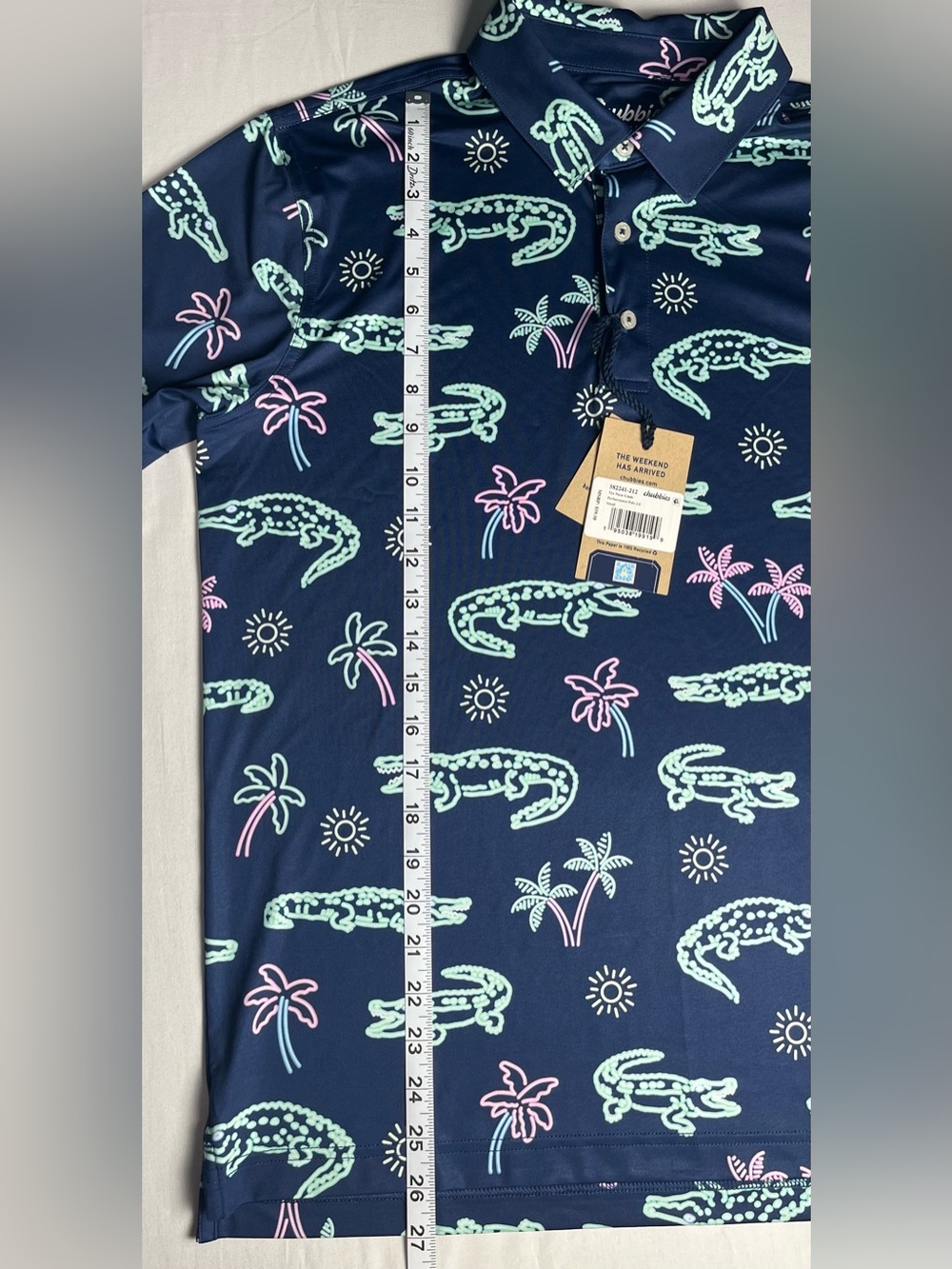 chubbies Men’s Small Navy Polo with Mint Green & Light Pink Alligator Print - Picture 7 of 8